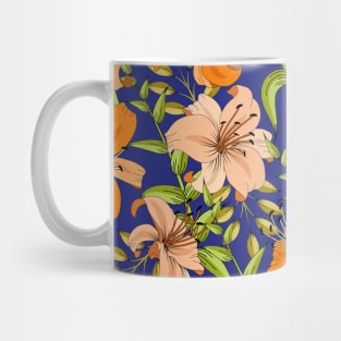 Lily Flower Pattern On Blue Mug